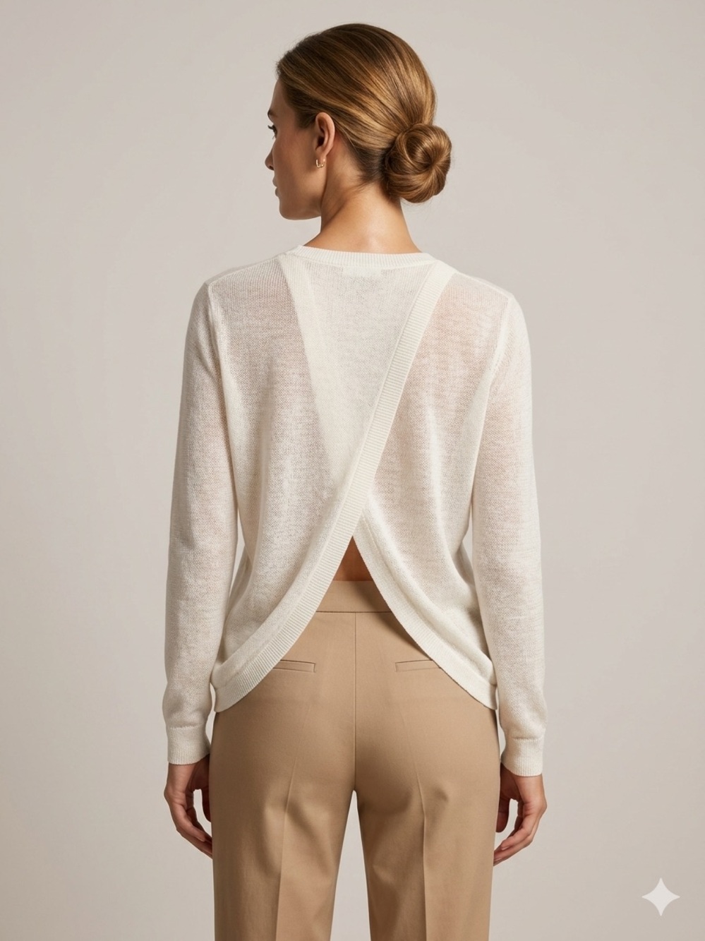 Minimalist Coquette Cream Slightly Sheer Knit Open Back Sweater Rayon Blend - Picture 2 of 10